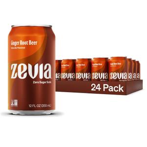 Zevia Zero Sugar Soda, Ginger Root Beer, 12 oz Cans (24-Pack)  Naturally Sweetened, Zero Calorie Sugar Free Soda - Non-GMO Project Verified, Gluten-Free, Vegan