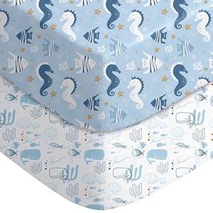 Yoofoss Baby Crib Sheets for Boys Girls, Fitted Crib Sheet 2 Pack for Standard Crib and Toddler Mattress, Super Soft Microfiber Baby Sheet 28x52x8in (Underwater World)