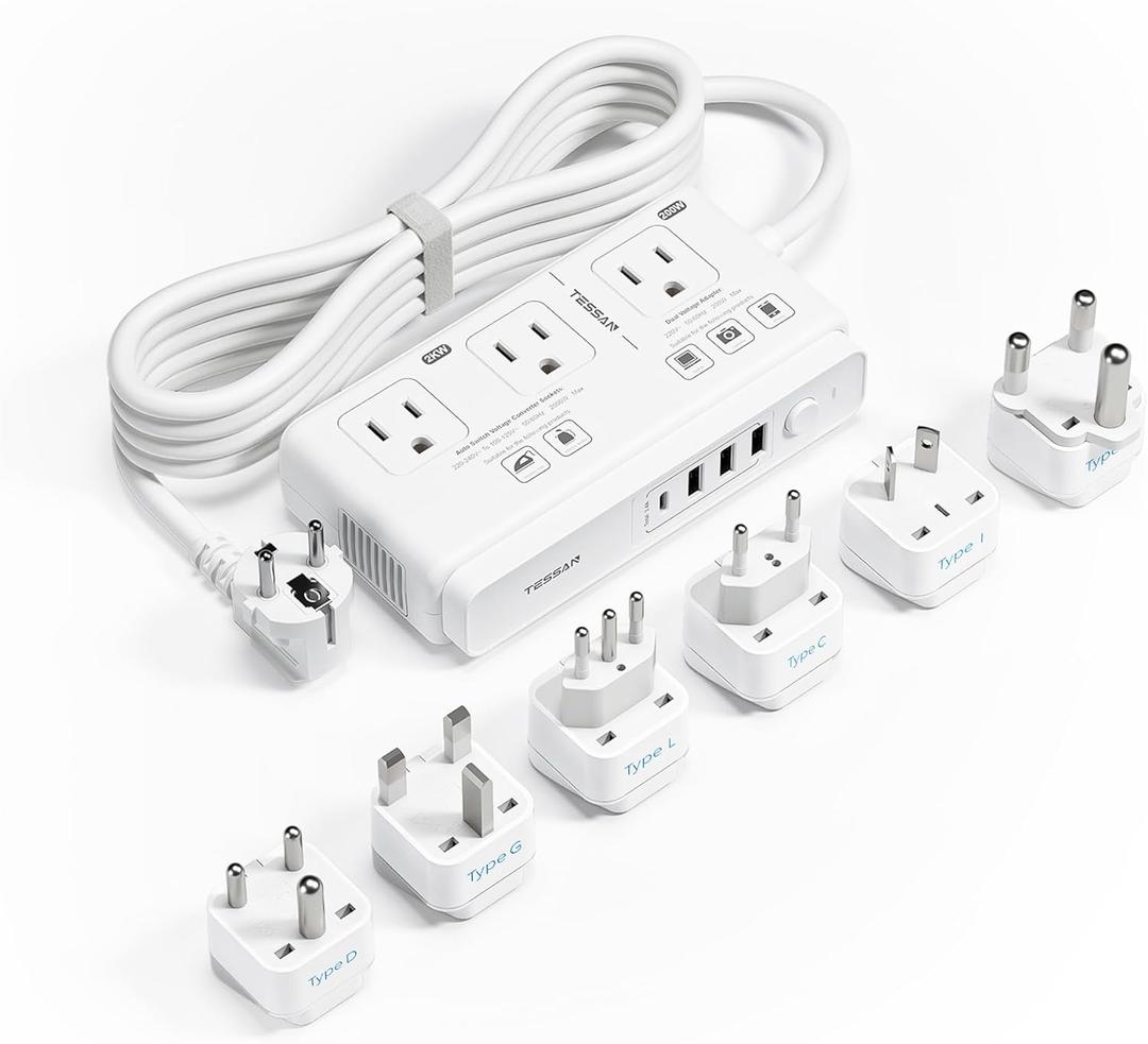 TESSAN Voltage Converter US to Europe, 220 to 110 Voltage Converter, Universal Travel Adapter with 4 USB Ports (1 USB C), 3 AC and EU UK AU IT in ZA Plug Power Adapter, Step Down Transformer, 6 FT