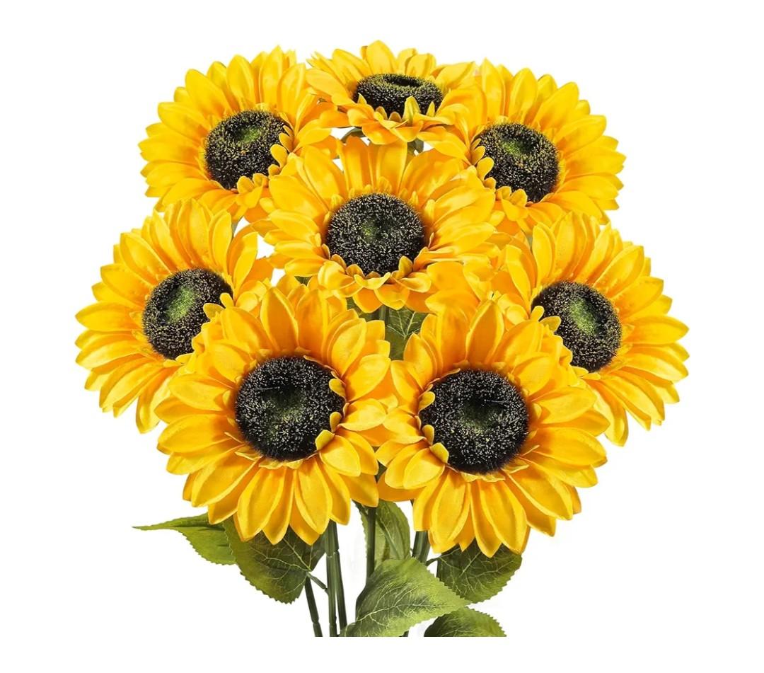 8 PCS 5.9" W x 24.8" H Large Sunflowers Artificial Flowers with Long Stems Silk Fake Big Sunflowers Bouquet Faux Sunflower Arrangement for Home Vase Table Wedding Garden DIY Fall Decor