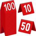 Tuanse 100 Pcs Acrylic Table Numbers 1-100 Double Sided Minimalist Restaurant Wedding Table Tent Cards for Party Event Banquets Wedding Reception, 2.5 x 2 x 1.6 Inch(Red Background)
