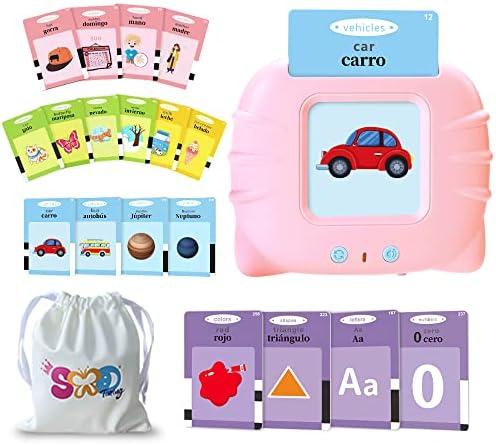 TimingSXD 161 Cards Spanish Flash Cards for Kids,Bilingual Flash Cards for Toddler/Beginning - ABC,Numbers,Colors,Shapes Español/English Talking Flash Cards for Preschool,Kindergarten,Ages 1-8, Pink