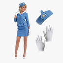 fun shack Flight Attendant Costume Women Blue, Retro Airline Stewardess Outfit with Hat & Gloves, Small