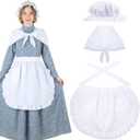 Tucnoeu 3 Pcs Halloween Colonial Costume Women Set: White Mob Cap Bonnet Shawl Waist Apron Pilgrim Costume Girls Cosplay