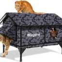 Gable Heated Cat House for Outside Cats in Winter, 100% Waterproof, Escape Door, Elevated, Insulated Outdoor Cat House Shelter with Heater for Feral Cat (Camo Black, 24"x16"x19")