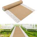 moonoom 20 Ft x 36 in Natural Burlap Wedding Aisle Runner, Rustic Jute Weddings Runway Carpet with Lace, Ceremony Burlap Carpet Roll for Beach Garden Church Reception Craft Decor