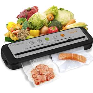 MEGAWISE 2025 Powerful Vacuum Sealer Machine | Compact Design | One-Touch Automatic | Seal in 10-20 Seconds | Dry, Moist, Wet, and Cold Modes | With 10 Vacuum Bags & Built-in Cutter (Grey) (16.14 x 5.59 x 4.02 inches)