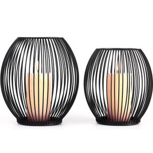 OLEEK Outdoor Candle Holder Decor Set - Black Candle Holder - Candles Holders for Table Centerpiece - Hurricane Candles Holder for Pillar Candles Cage Candle Holders Black Wire Decorative (Set of (Medium & Small))