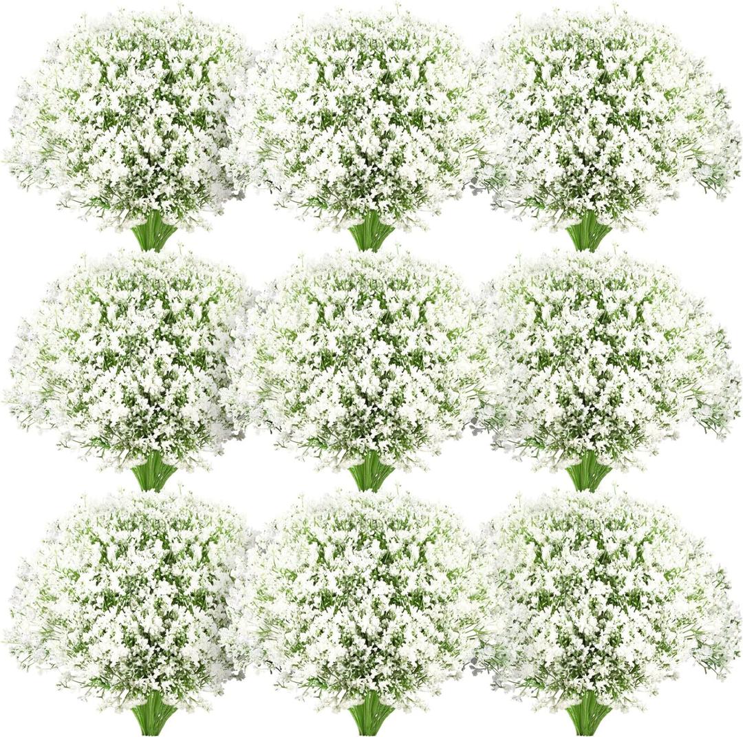 Ysleen 100 Pieces Artificial Flowers Plastic Baby Breath Flowers Faux Gypsophila DIY Floral Bouquets Arrangement Baby Breath Wedding Party Decoration for Party Home Office Garden Decor (White)