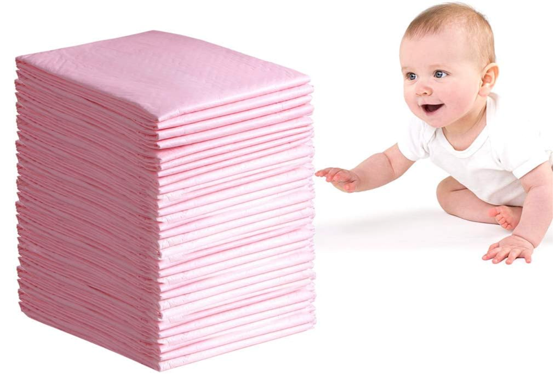 Disposable Changing Pad, 50 Pack 24×18 inch Portable Changing Table Pads Absorbency Mattress Pad Protector Pet Training and Puppy Pads Changing Pads for Baby Waterproof Incontinence Changing Mat（Pink）