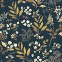 Laatse Dark Blue Leaf Wallpaper Peel and Stick Dark Floral Wallpaper for Bedroom Vintage Leaf Contact Paper Waterproof Self Adhesive Boho Floral Wall Paper for Bedroom Walls Countertop 17.5in x 393in