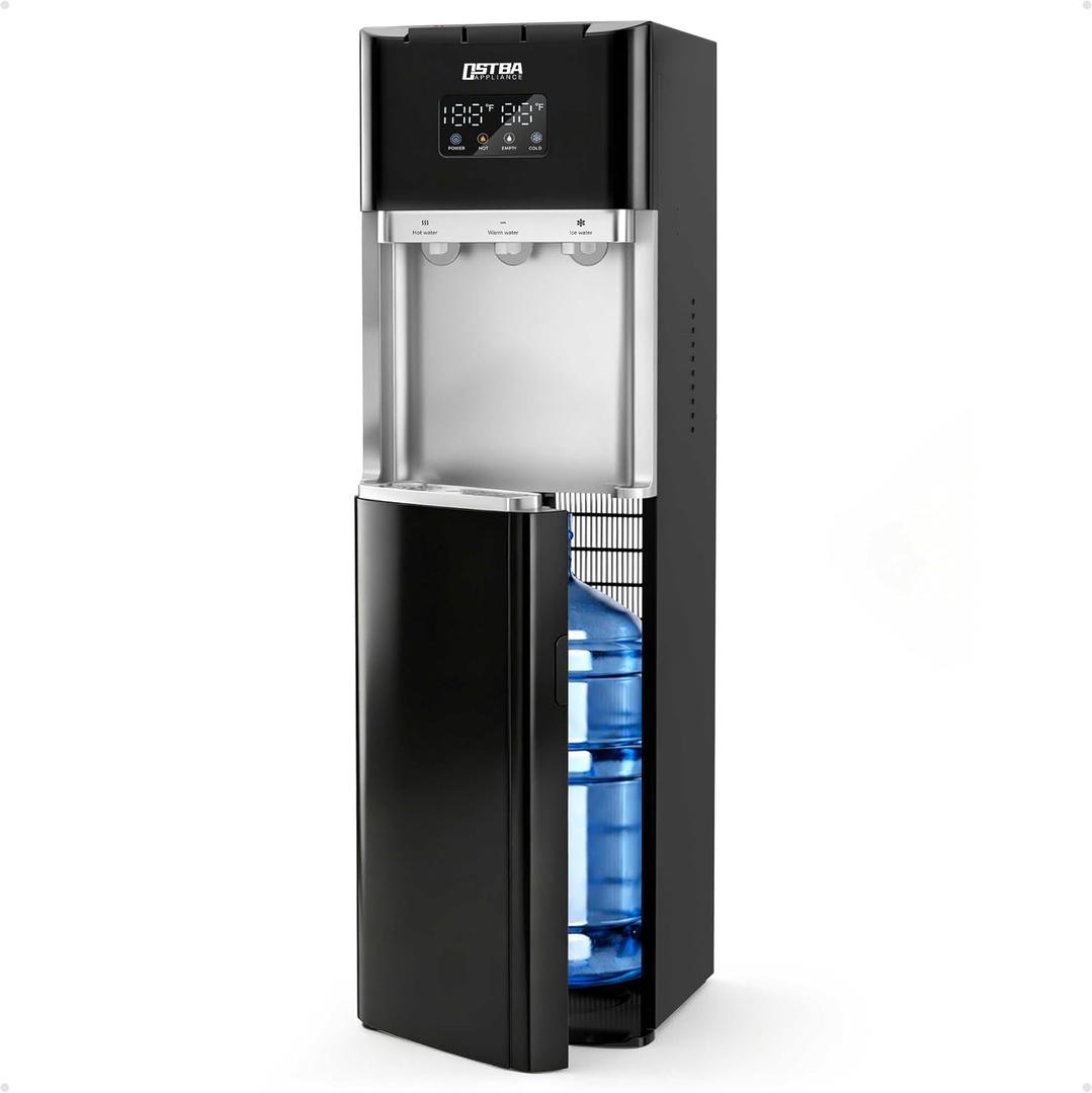 OSTBA Bottom Loading Water Cooler Dispenser for 3 & 5 Gallon Bottles, Hot, Cold & Room Water, LED Display, Child Safety Lock, Stainless Steel Tank Water Dispenserfor Home & Office