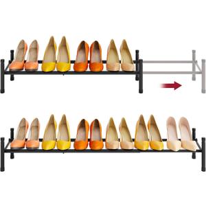 Tajsoon Expandable Shoe Rack for Closet 1 Tier, 28-41Adjustable & Stackable Shoe Shelf Storage, Metal Shoe Rack Organizer for Front Door Entrance, Closet, Garage, Entryway, Black