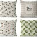 FGFK Farmhouse Mallard Duck Pillow Covers 18x18, Mallard Duck Nursery Decor, Farmhouse Beige Gingham Farm Animal Decorative Throw Pillow Covers for Kids Room Home Living Room Bedroom