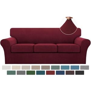 Turquoize 4 Piece Sofa Covers for 3 Cushion Couch Sofa Slipcover Soft Couch Cover for Dogs-Washable Sofa Furniture Covers with 3 Individual Cushion Covers,Jacquard Fabric(3 Cushion Sofa, Burgundy)
