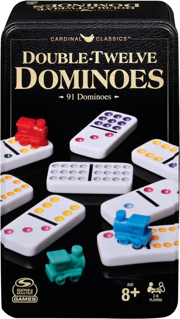 Spin Master Games, Cardinal Classics Double 12 Dominoes Set in Storage Tin, Family Board Games, 2-6 Players, for Ages 8 & Up