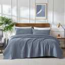 palassio Blue Cotton Quilt King Size Bedding Sets with Pillow Shams, Lightweight Soft Bedspread Coverlet, Quilted Comforter Bed Cover for All Season, 3 Pieces