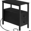 HOOBRO End Table with Charging Station, Narrow Side Table with 2 Drawer & USB Port & Power Outlets, Nightstand for Small Spaces, Stable and Sturdy, for Living Room, Bedroom, Black BK541BZ01