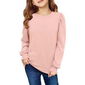 storeofbaby Girls Long Sleeve Shirts Casual Crewneck Tops Loose Fit Plain Tunic (Pink, XL)