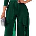 Green Jumpsuit for Woman Dressy Crew Neck Long Sleeve Hight Waist One Piece Jumpsuit Elegant Casual Straight Long Pants Wide Leg Pants (Green, S)