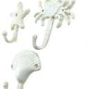 MY MIRONEY 3-Piece Starfish Seashell Crab Coats Hooks White Beach Ocean Theme Decorative Wall Hooks with Screws