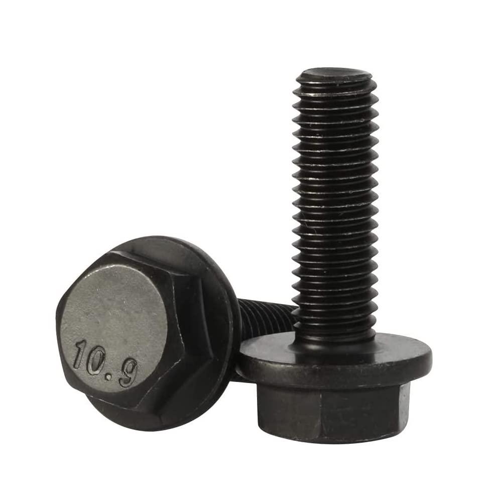 M8 x 30mm Flanged Hex Head Bolts Flange Hexagon Screws, Full Thread, Alloy Steel, Black Oxide Finish, Quantity 15