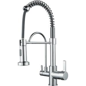 MENATT 3 in 1 Kitchen Faucet with Drinking Water Faucet, Pull Down Double Handle Filtration Kitchen Faucet Chrome (Without Water Filtration Device)