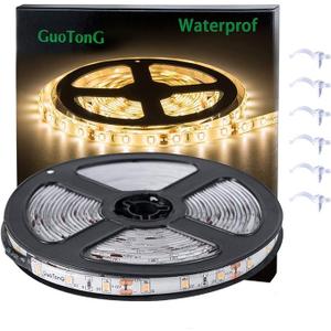 16.4ft/5m White LED Strip Lights, Waterproof & Cuttable 300 SMD 2835 Tape, 6000K 12V Flexible Ribbon for Kitchen, Cabinet, Indoor/Outdoor Lighting (No Power Supply)