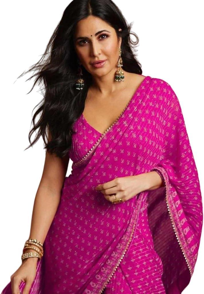 Alia Bhatt Wear Bollywood Chiffon Sari - Partywear Saree (Kat-pink)