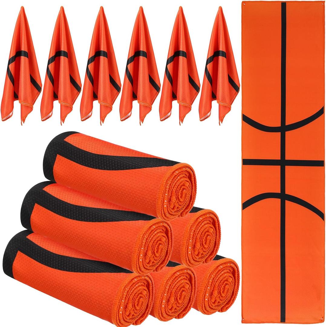 Peryiter 12 Counts Mini Cooling Towel, 30" x 9" Baseball Softball Soccer Golf Sweat Towel, Breathable Chilly Rag, Microfiber Sport Rags for Team Gym Running Coach Gift (Black and Red)