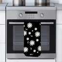 Daisy Floral Kitchen Towels, Modern Vintage Daisy Floral Dish Tea Towels for Kitchen Decor, Retro White Flowers and Leaves Hand Towels for Bathroom Decor, 16x24 Inch (Black)