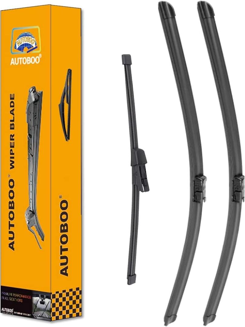 AUTOBOO 25"+22" Windshield Wipers with 15" Rear Wiper Blade Replacement for Volkswagen VW Tiguan 2018 2019 2020 2021 2022 -Original Factory Quality (Pack of 3) (25"+22"+14")