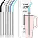 40 oz Straight Metal Straws for 40 oz Stanley Tumbler, 6 Pcs Stainless Steel Reusable Drinking Metal Straw with Colourful Silicone Tips,Straw for Glass Cups, BPA FREE (1)