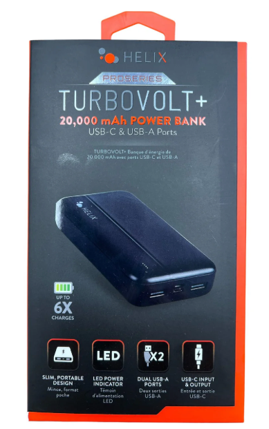HELIX TURBOVOLT+ 20,000 mAh POWER BANK USB -C &USB-A Ports