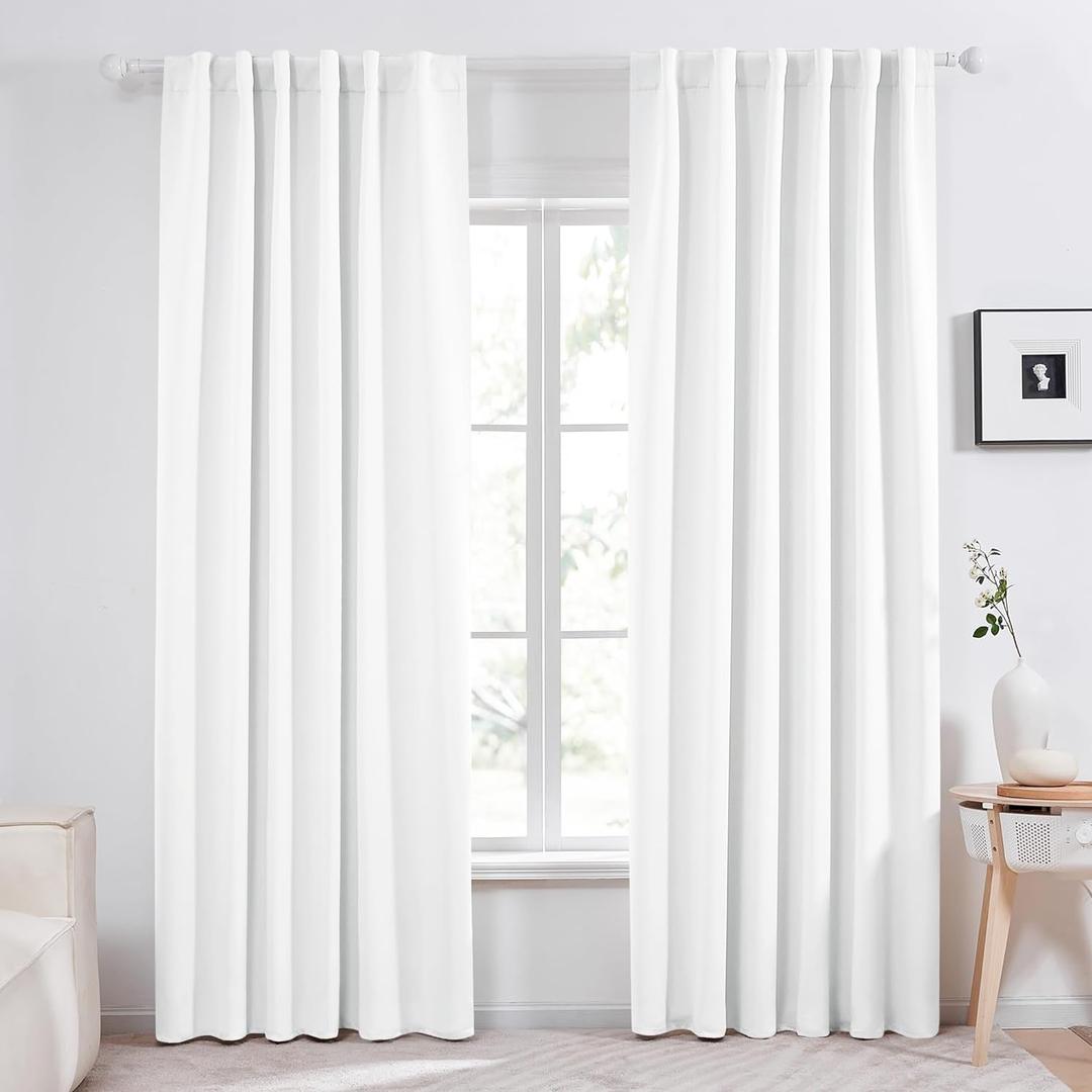 Deconovo Curtains  Room Darkening, Noise-Reducing, Thermal Insulated  Energy-Efficient Window Treatment for Bedroom, Living Room & Home Office  2 Panels, Pure White, 52W x 108L Inch
