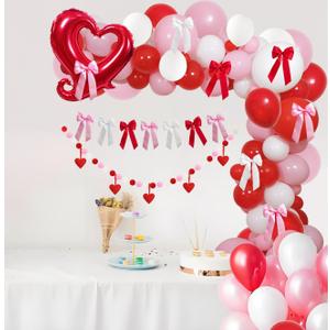 Valentines Day Party Balloons Arch Garland Kit, Red Pink White Bows Decorations, 106pcs Balloons & Accessories for Valentines Engagement Party Birthday Decorations