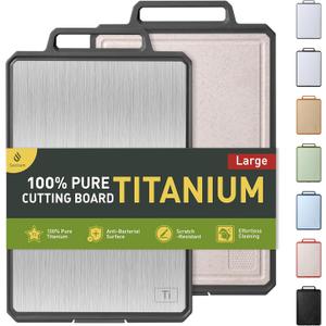 Titanium Cutting Boards for Kitchen Chopping Board with Handle Large Big Small Kitchen Meat Butcher Block Double Sided Pure Titanium and Wheat Straw PP Not Wood Bamboo Plastic Teak Grey/Beige (1pc: 18.9"L  12.2"W)