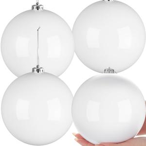 Zubebe 4 Pcs Extra Large Christmas Ball Ornaments 6'' (150 Mm) Giant Oversized Plastic Xmas Ball Big Hanging Christmas Tree Ornaments for Holiday Party Outdoor Decor(White)