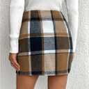 MakeMeChic Women's Plaid Skirt High Waisted Zipper Elegant Bodycon Skirts Yellow Small