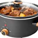 3 Quart Slow Cooker with Aluminum Inner Pot, 3 Temperature Settings, Dishwasher-Safe Removable Pot & Glass Lid, Wood-Grain Handle Design, Compact Electric Cooker for Home Meals, Black
