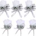 uxcell 3 Wrist Corsage and Boutonnieres Set Handmade Corsages for Wedding, White/Silver