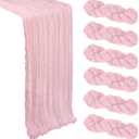 5 Pack Pink Cheesecloth Table Runner 10Ft Gauze Cheese Cloth Table Runner 35x120 Inch Boho Rustic Sheer Fabric for Summer Wedding Party Decor Baby Shower Centerpiece Home Table Decorations