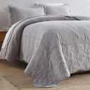 Wistown Cotton Bedspread Quilt Sets, Real Patchwork Bedding Sets with Luxury Floral Paisley Pattern, 3 Pieces Reversible Soft Lightweight Coverlet for All Season, Grey, King Size