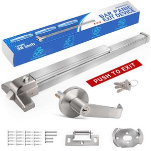 Commercial Door Push Panic Bar, SS304 Panic Bars with Exterior Lever Handle, 38 Exit Device with 3 Keys for Emergency Exit, Suitable for Metal, Wood, and Left/Right Handed Doors (Silver with Lock)