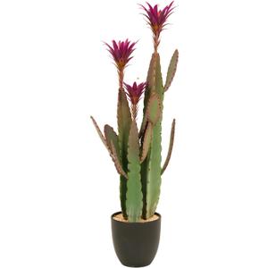 3ft Tall Artificial Cactus with Magenta Flower in Pot, Fake Cacti Plant of Satin Finish Leaves with Real Look, Outdoor & Indoor Faux Plants for Home Office Hotel Patio Balcony or Garden Decor