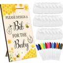 Panitay 43 Pcs Baby Shower Games White Bibs Design, Include Wooden Baby Shower Game Sign, 30 DIY Blank White Bibs, 12 Markers for Gender Reveal Party Decorating Supplies(Honeycomb)