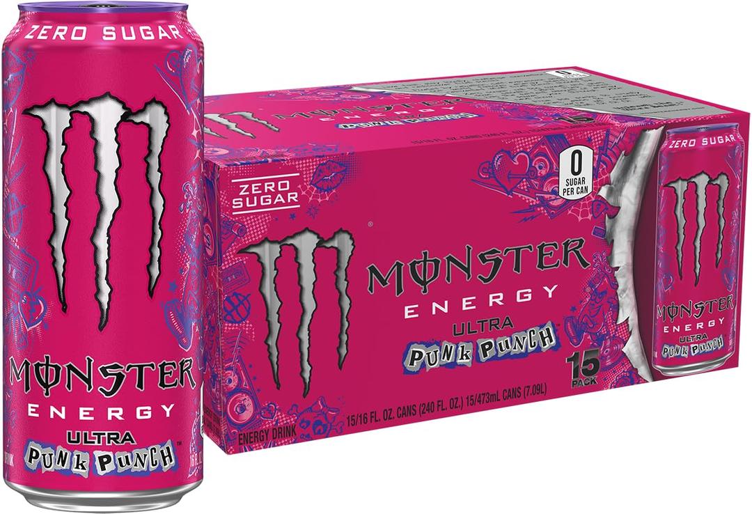 Monster Energy Ultra Punk Punch, Sugar Free Energy Drink, 16 Ounce (Pack of 15) (EXP 09/30/26)