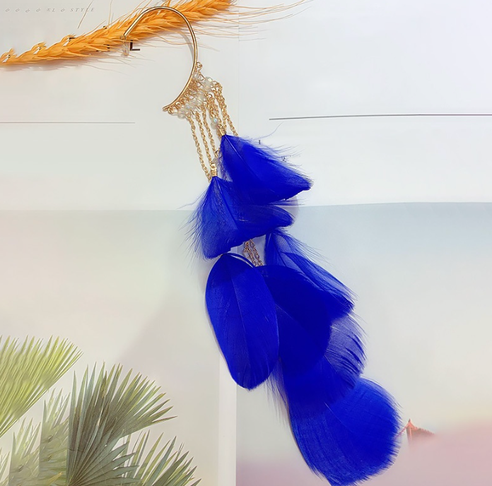 Women Feather Ear Hooks Long Tassels Decorative Dangles