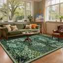 GarveeHome Forest Rugs 6x9, Green Washable Area Rug for Living Room, Botanical Low Pile Non Slip Stain Resistance Woodland Area Rug for Farmhouse, Bedroom, Dining Room,Green, 6' x 9' (Rectangular)