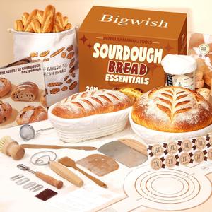 Sourdough Starter Kit, Sourdough Tools with Banneton Bread Proofing Basket, Sourdough Starter Jar, Sourdough Bread Baking Supplies, Complete Sourdough Kit Gifts for Bakers Women Mom (Brown)